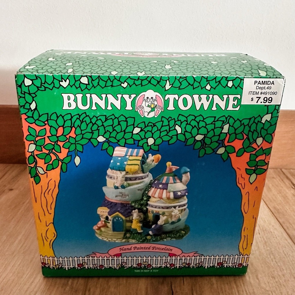VTG Pamida Bunny Town Easter Porcelain Hand Painted Bunny House